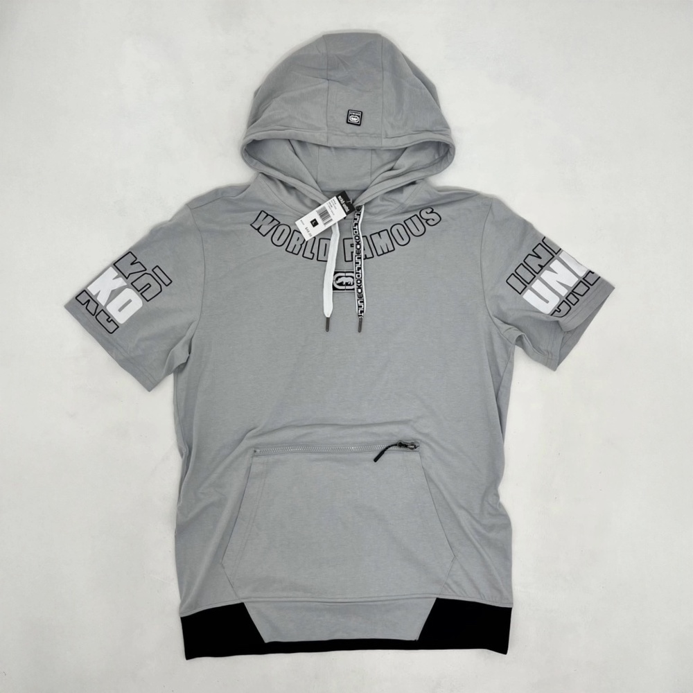 Ecko Unltd Mens‎ Large Pullover Hoodie Gray Short Sleeve Kangaroo Pocket NWT